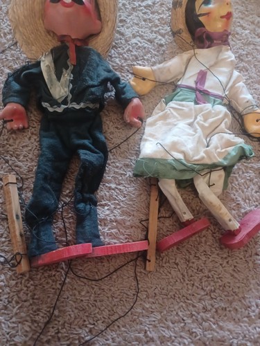 Vintage Mexican String Puppets Marionettes Bandito And Señorita Set Of 2. - 第 4/4 張圖片