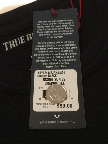 TRUE RELIGION TR RISING SUN LS MEN GRAPHIC T-SHIRT BLACK MSJAH8J804 NWT 3XL $99 - Picture 9 of 9
