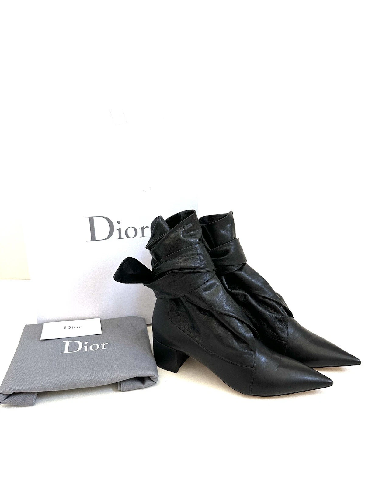 CHAUSSURES BOTTES NEUVES AUTHENTIQUES CHRISTIAN DIOR FEMMES HUGGY NOIR PEAU D'AGNEAU POINTUES 2