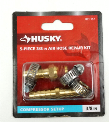 #ad Husky 5 Piece 3 8quot; Air Hose Repair Kit Brass Barbs Steel Clamps 831 157 $3.75