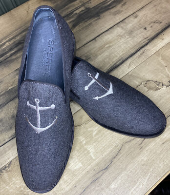 Sperry Overlook Smoking Loafers Shoes 7.5 Wool Gray Slipper Anchor Boat Sailing.