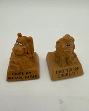 Two 1974-75 Wallace Berrie Co “Dad You're Grrreat Lion !” "You're Animal in Bed"