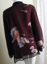 Citron Santa Monica Sz XL Red Silk Chiffon Overlay Exquisite Asian Fan Jacket
