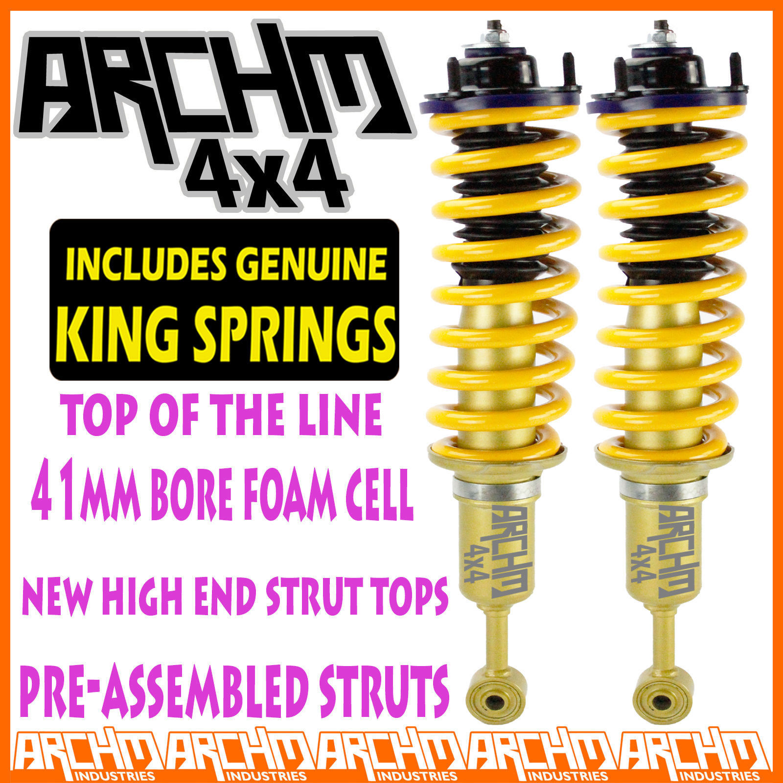 MITSUBISHI PAJERO FRONT LIFT KIT ARCHM4x4 FOAM CELL STRUTS + KING