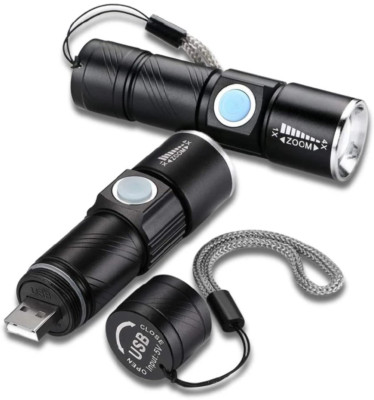 Mini USB Rechargeable Flashlight (2-PACK) Multifunctional Torch Waterproof IPX6