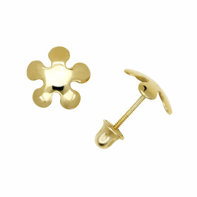 Hochglanzpolierte Blumenkind Ohrstecker Schraubverschluss 14K massiv Gelbgold 4mm
