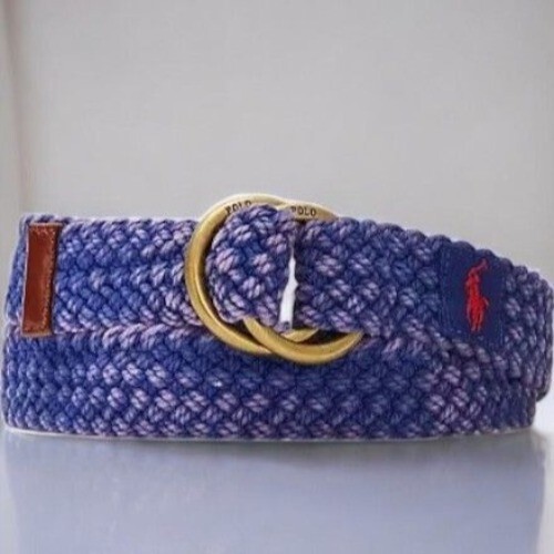 Polo Ralph Lauren blau gewebte Baumwolle ORing Gürtel Lederbesatz geflochten neu groß - Bild 8 von 8