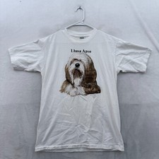 Vintage Lhasa Apso T Shirt Mens L White Dog Puppy Animal Single Stitch USA Made