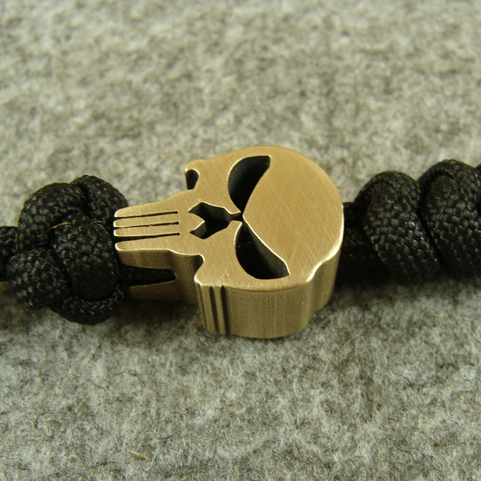 Cuchillo de cuentas de latón macizo "en forma de calavera" cuentas paracord cordón hecho a mano Foto 3 de 4