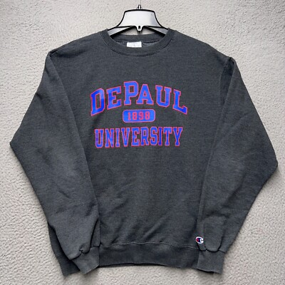 Depaul University Blue Demons Sweatshirt Mens Large Gray Champion Eco  Fleece