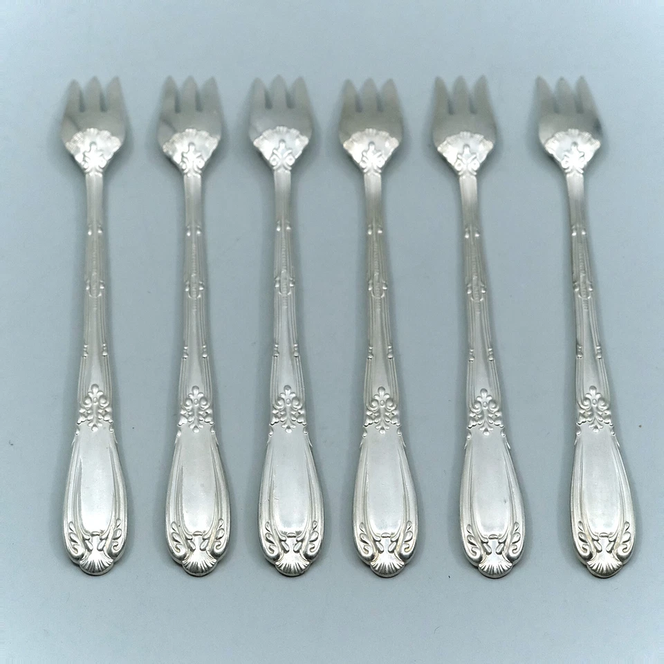 Old French (1889) Tiffany & Co Silverplate Set of 6 Cocktail Forks Monogram CHM - Image 2 of 4