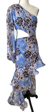 Alexis Floral Print One Shoulder Ruffle Long Dress S