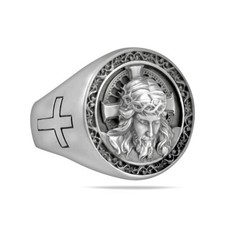 Jesus Christ Ring Sterling Silber 925 Bandring Kreuz Religiös Handmade Schmuck