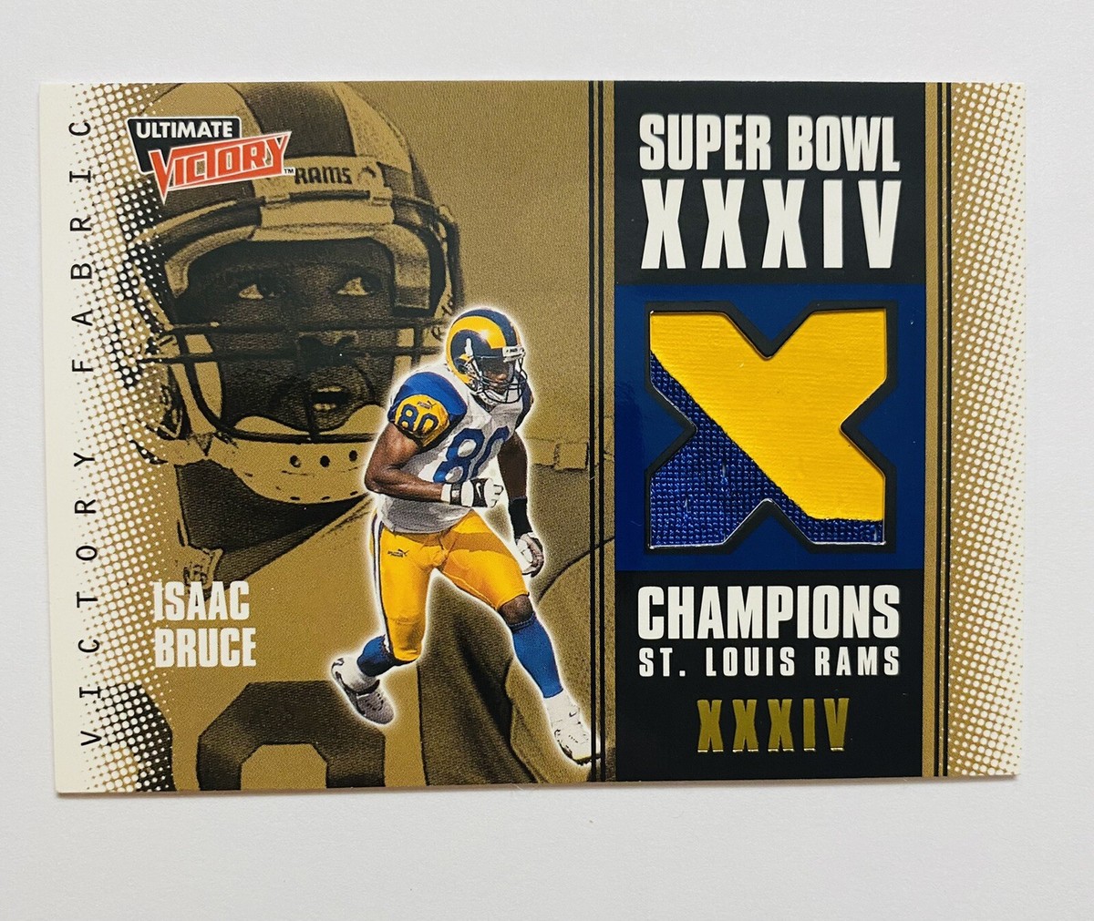 2000 Ultimate Victory Isaac Bruce Super Bowl XXXIV Fabric Game Used Jersey  Patch