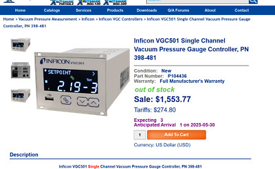 INFICON VGC501 LI-9496 Balzers Turbo Pump Controller, 398-481, unboxed but new