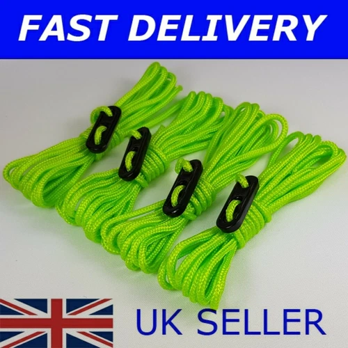 X4 FLUORESCENT GREEN Guy Line Ropes 2.4 M Tent Camping bright rope