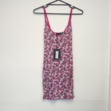 Pretty Little Thing Pink Floral Rose Print Bodycon Dress Size 6 (With Tags) 