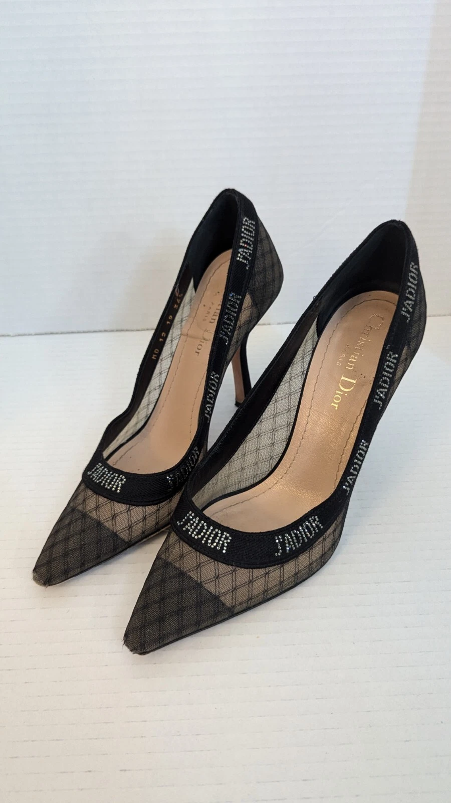 CHRISTIAN DIOR J'ADIOR ESCARPIN ESCARPIN NOIR MAILLE DENTELLE BRODERIE 36,5 6,5 US W