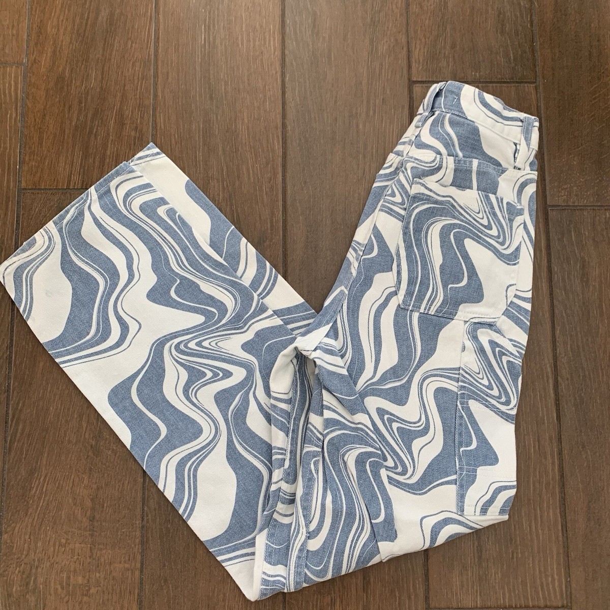 PacSun Blue Swirl 90s Boyfriend Carpenter Pant sz 25 High PacSun Blue Swirl 90s Boyfriend Carpenter Pant sz 25 High