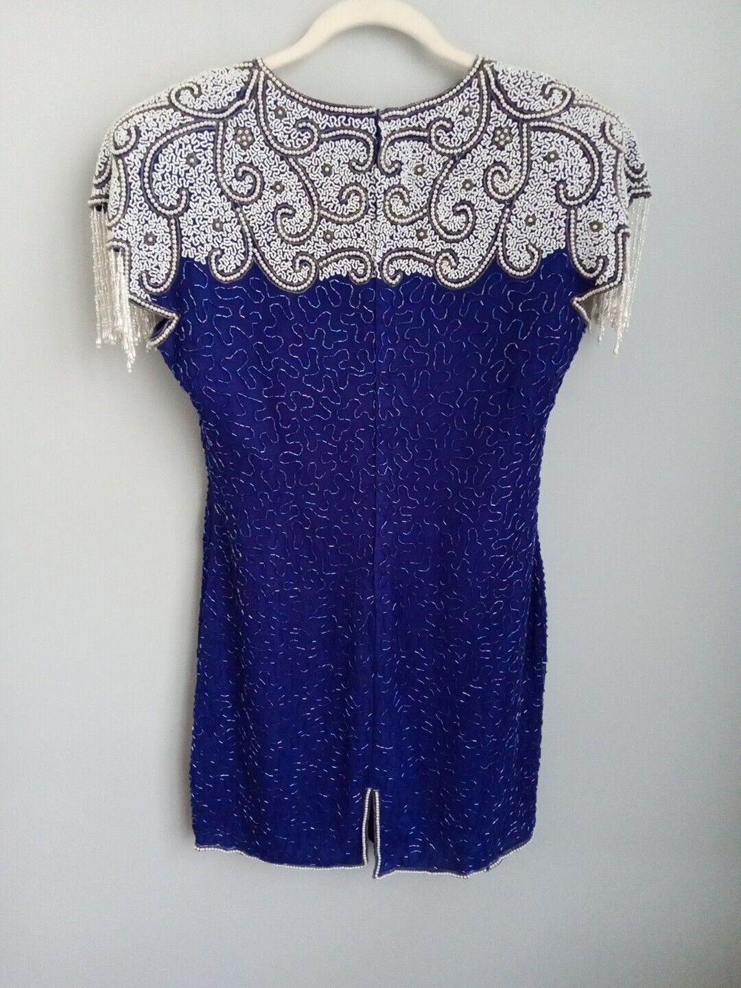 Scala Vintage Dress Blue Silk Beaded Size Petite … - image 2