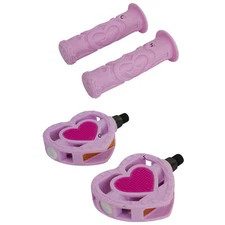 Princess Kids Girl Bike Bicycle Grips and Heart Pedals Bundle Pink