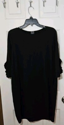 Clara Sun Woo Cute Black Oversized Dress Pockets 3/4 Sleeves Above Knee Sz S USA