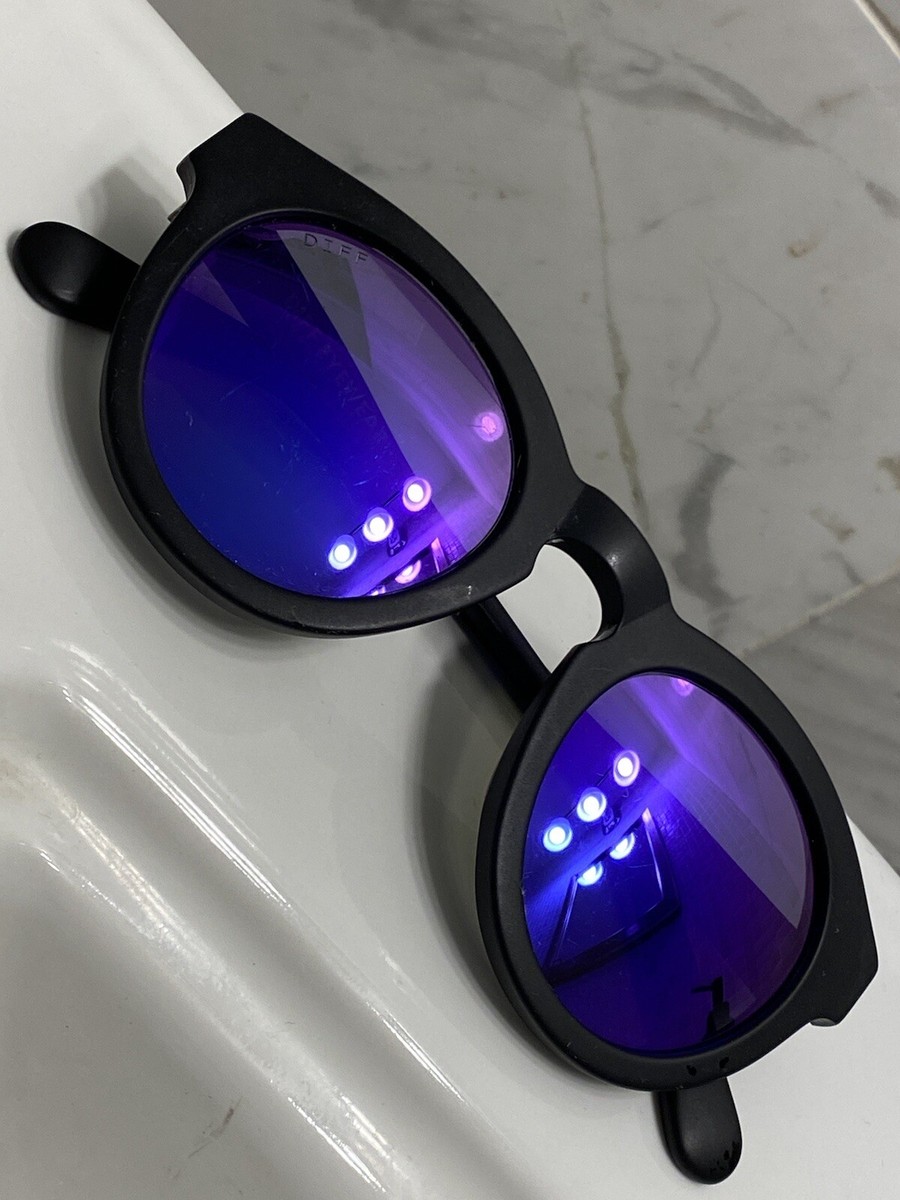 DIFF Purple Sunglasses with Black Case Lenox Aviator Sunglasses | Matte Black & Purple Mirror  main image 4