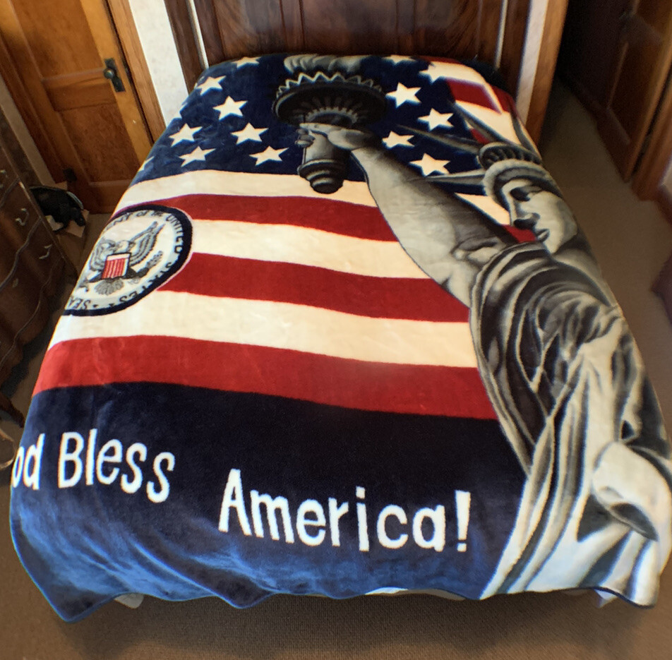 AMERICAN FLAG Liberty USA Seal Mink Plush Blanket HEAVY SOFT WARM