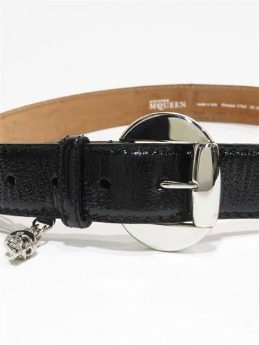 Alexander McQueen Belt Patent Leather Skull Charm Black 85cm 34inch - Picture 5 of 8