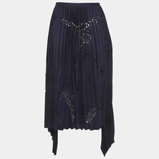 Emilio Pucci Navy Blue laser Cut Plisse High Low hem Skirt M