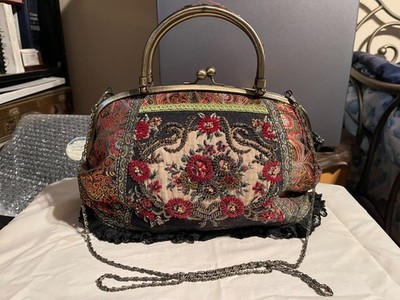 Vintage Chico Beaded Handbag, Brocade, Metal Strap, Pre-owned, Metallic Threads