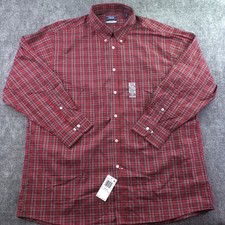 New Izod Shirt XL 17 17.5 32/33 All Over Stretch Red Check Long Sleeve Button