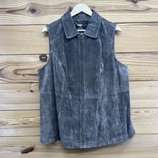 Dennis Basso Suede Leather Vest Womens 1X Brown Longline Zip Up Pockets Lined