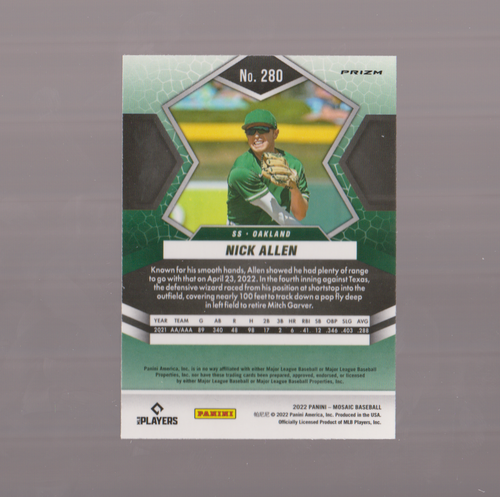 MOSAIC PANINI MIRROR CHASE BASEBALL CARD NICK ALLEN OAKLAND ATHLETICS ROOKIE - Picture 2 of 2
