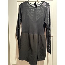 Fashion Nova Womens 1X Black Mesh Long Sleeve Sheer Panel Mini Dress Bodycon