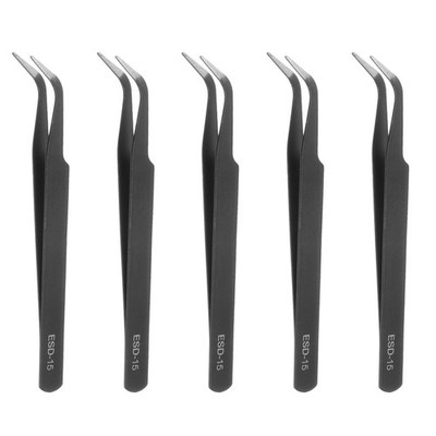 5Pcs Precision Tweezers Set ESD-15 Curved Anti-Static Craft Tweezers Kit