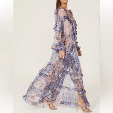 Misa Los Angeles womens size S Persephone Ruffle floral long sleeve Maxi Dress