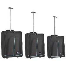 Set 3 Valigie Morbide Trolley da Viaggio Nero Bagaglio a Mano 50-55-60 cm