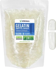 Size 3 Clear Empty Gelatin Pill Capsules Kosher Gel Caps Gluten-Free USA Made