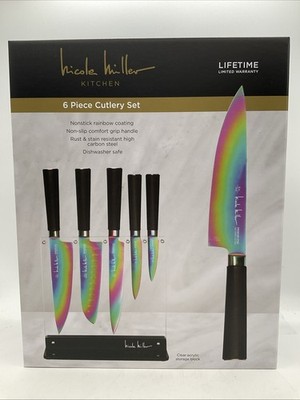 Nicole Miller 5-Piece Rainbow Knife Set With Acrylic Stand - Slice in Style