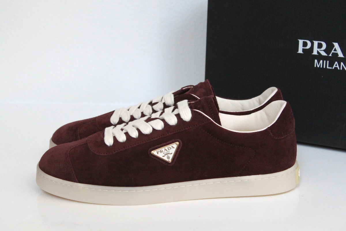 PRADA 早い者勝ち sz 8 / 7 UK PRADA Bordeaux Suede Lane Logo Low Top Lace up Sneaker