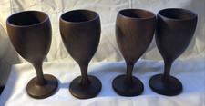 Vintage Teakwood Handcrafted Wine Goblets by Haitian Artist Folk Art Set of 4