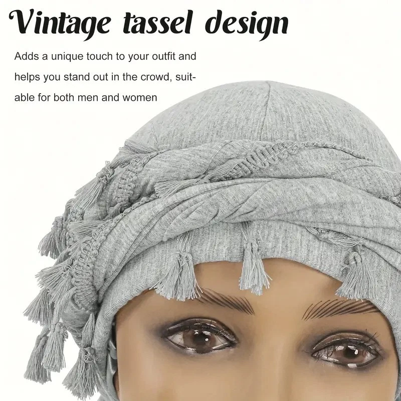 4pcs Modal Funky Retro Tassel Headbands& Pirate Hats for Men with Stretch Fabric - Imagem 4 de 4