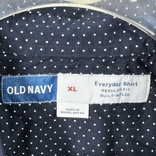 NWT Old Navy Men's XL Everyday Button Shirt Reg Fit Navy Blue White Polka Dots - Picture 4 of 9