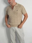 Polo Ralph Lauren Cable Knit Cotton Collar Short Sleeve Sweater Beige/Camel