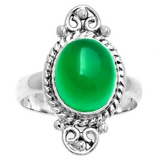 Natural Green Onyx 925 Sterling Silver Ring s.9 Jewelry R-1500