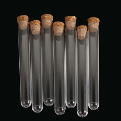 20Pcs Transparent Plastic Test Tube With Cork Stopper School Laboratory Supplies