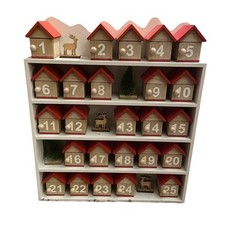 Allen + Roth Wooden Christmas Advent Calendar 25 Houses With Deer Holiday VGC