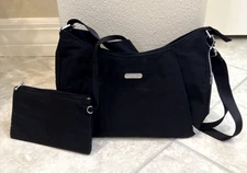 Baggallini Slim Crossbody Hobo Black & RIFD Wristlet Nylon Purse Sholder Bag