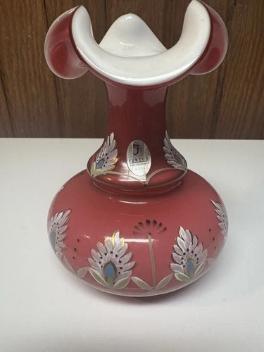 1998 FENTON GLASS WILD ROSE ALHAMBRA CONNOISSEUR COLLECTION 6" VASE #1442/1500